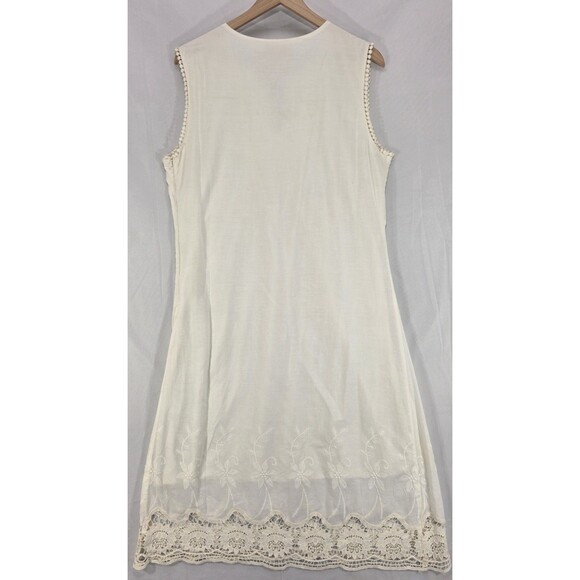 LEL Womens Embroidered Cotton Dress Lace Ivory Cottage Bride Romantic Tall Sz 12 - Picture 2 of 13